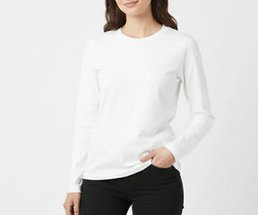 Men’s white long sleeve t-shirt made from soft, breathable cotton with a comfortable regular fit. This lightweight classic white tee is perfect for layering or everyday casual wear, offering all-season comfort, durability, and timeless minimalist style.
