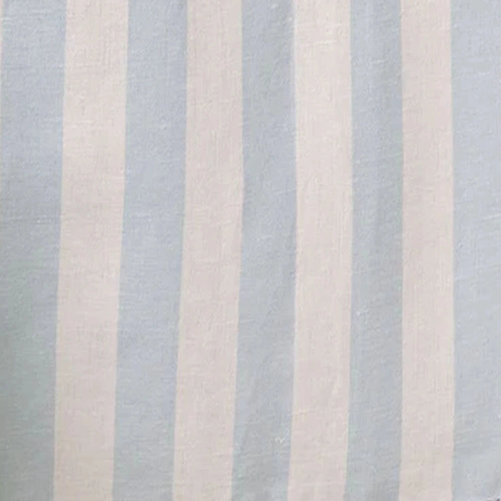 Close-up of blue striped curtain fabric