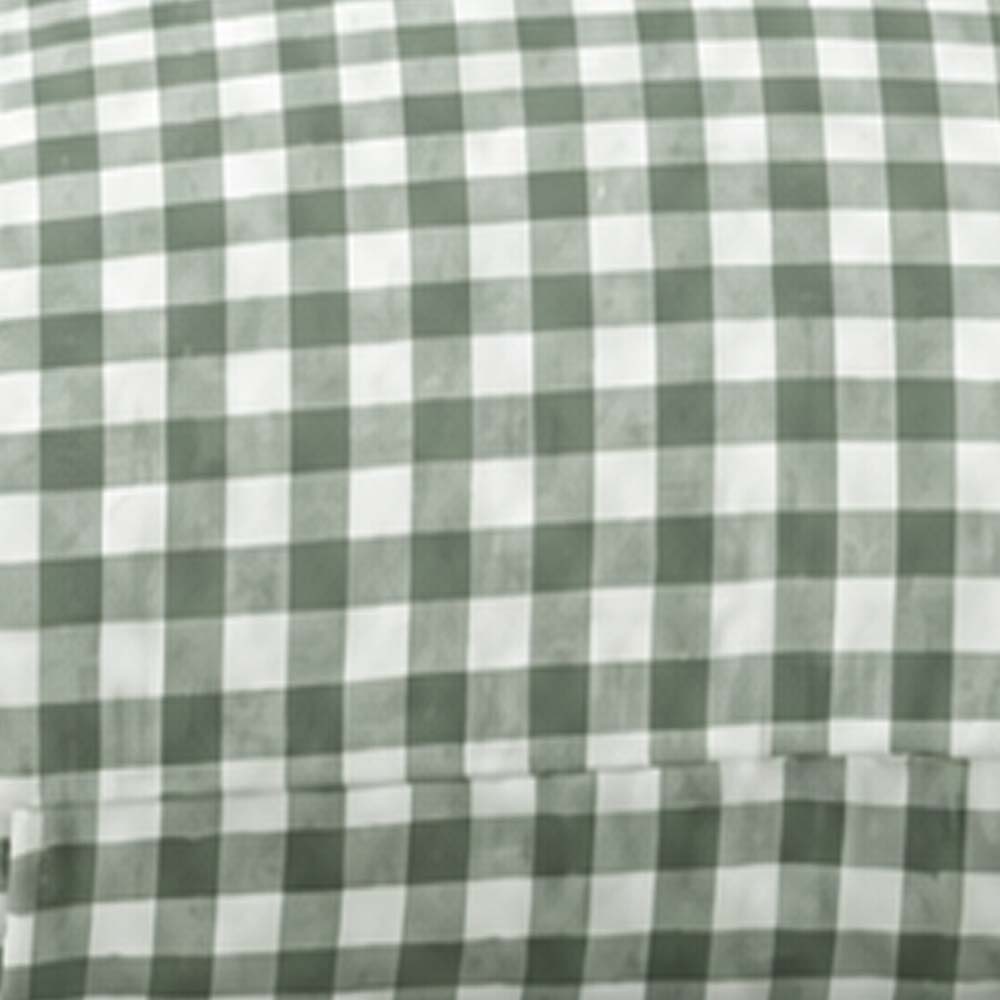 Sage green gingham duvet cover set in European flax linen, breathable cottage bedding for a calming bedroom