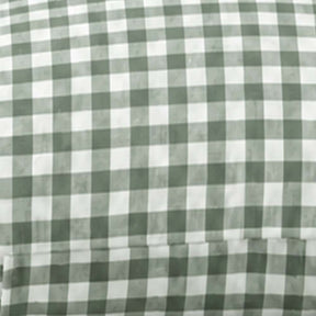 Sage green gingham duvet cover set in European flax linen, breathable cottage bedding for a calming bedroom
