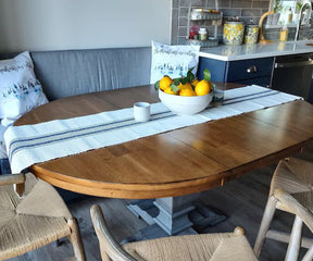 Elegant table runner with classic farmhouse stripes.