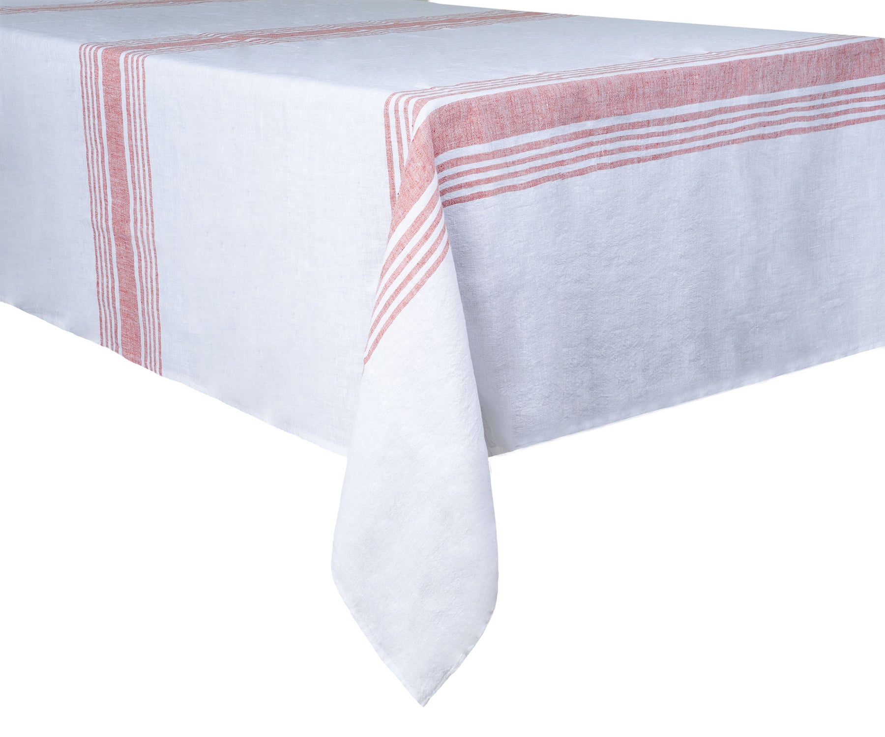 Pristine white linen tablecloth spread on a dining table