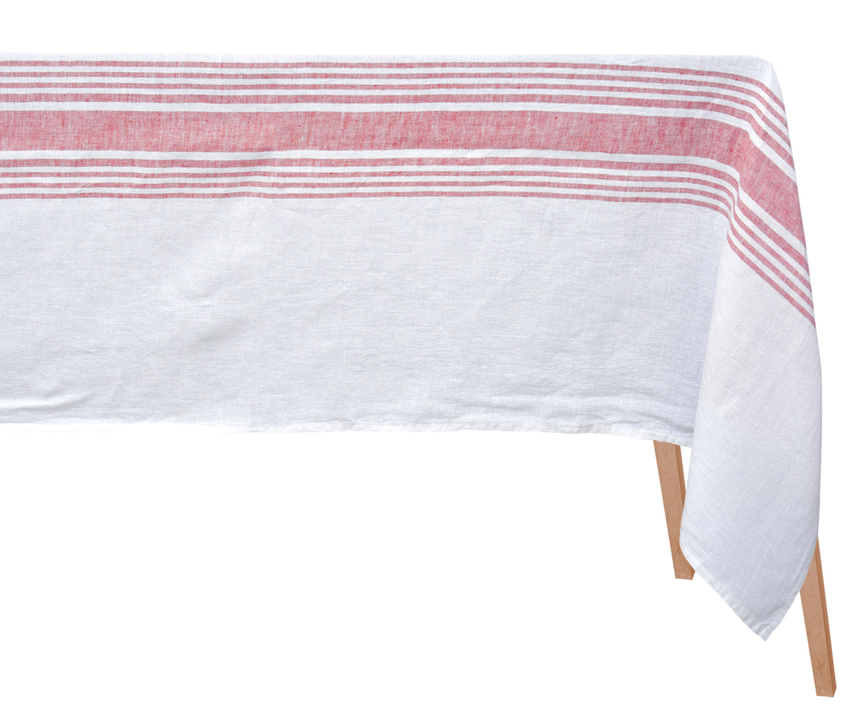 A stripe tablecloth is a vibrant and eye-catching option that adds a playful touch to your table setting.