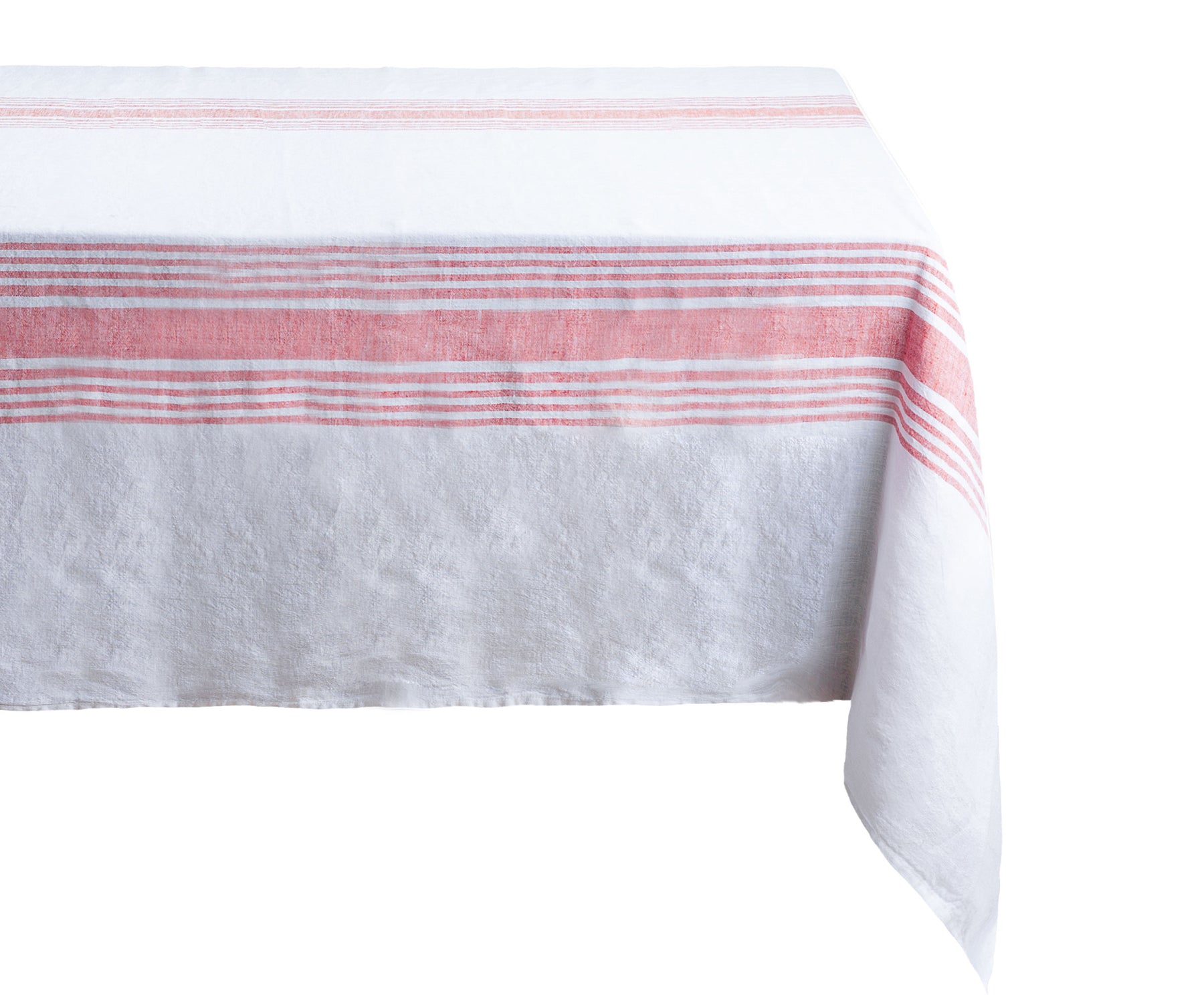 Classic red and white striped linen tablecloth for dining