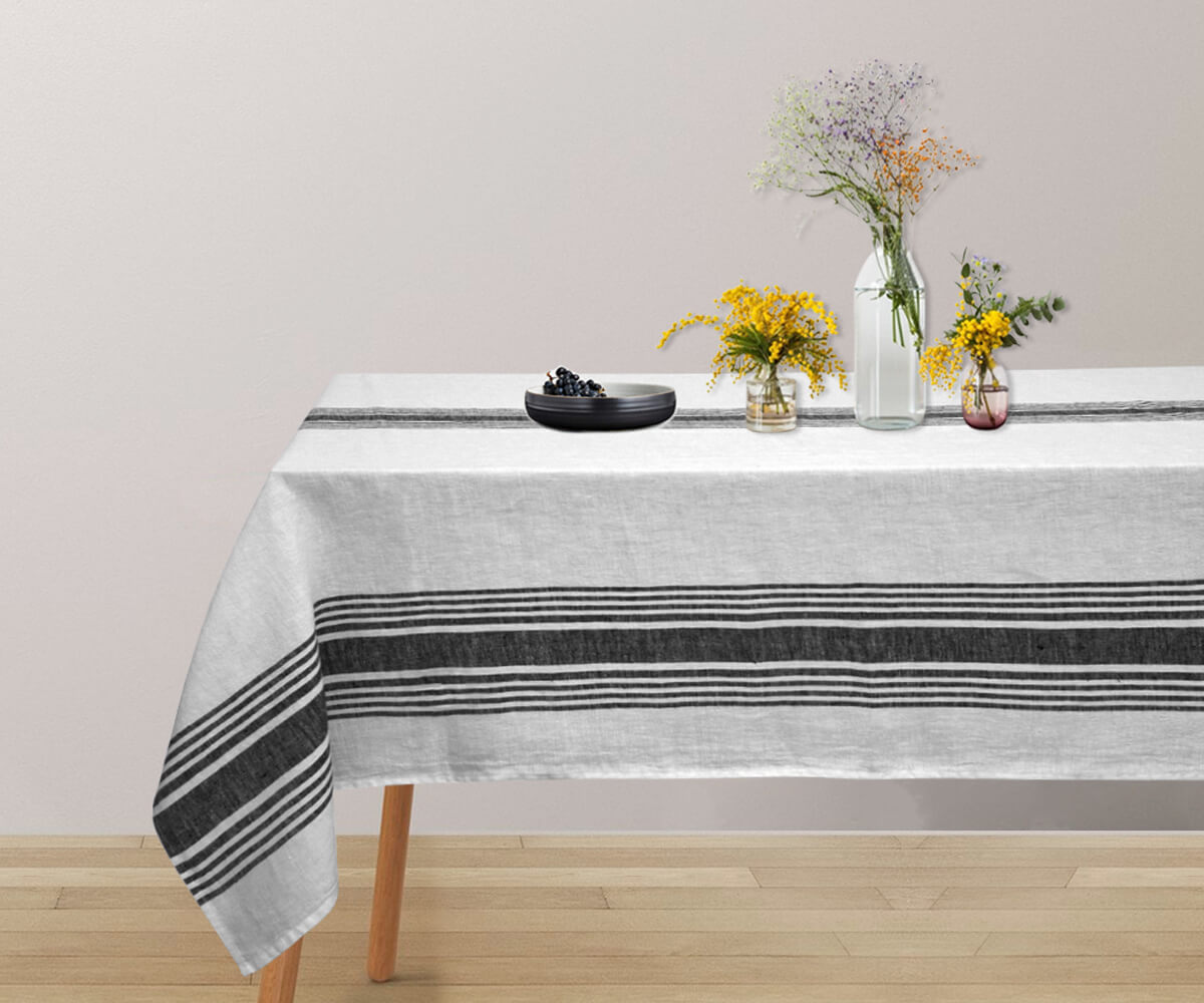 An elegant linen tablecloth in a classic white shade.