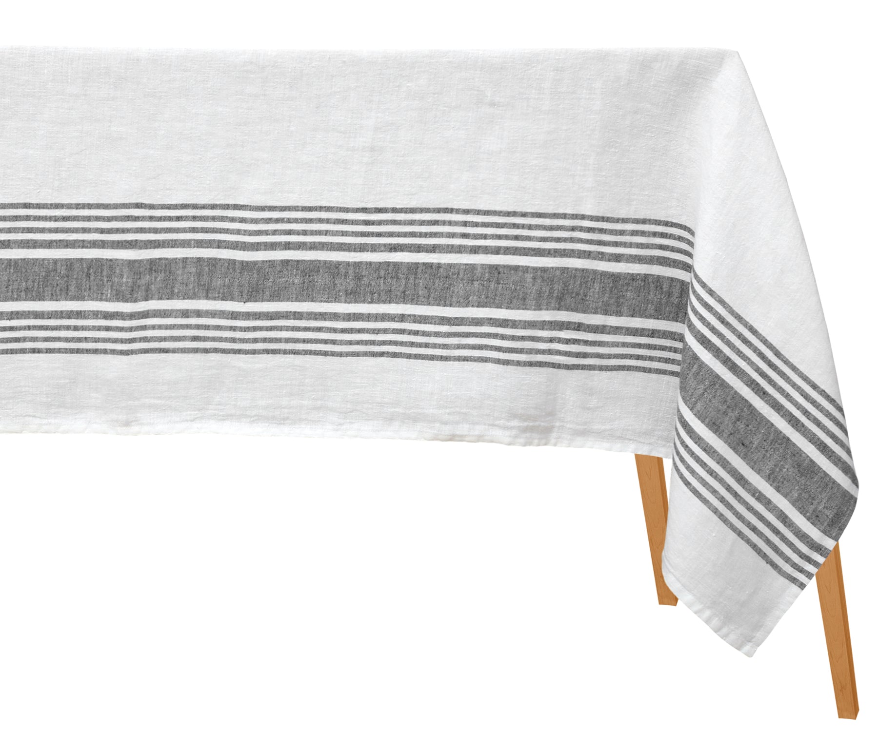 White linen tablecloth featuring a minimalist striped design