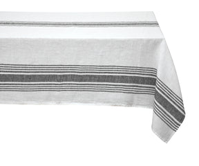 Sophisticated white linen tablecloth with a contemporary striped design