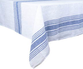 Classy white linen tablecloth displayed on a dining table