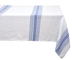 Pristine white linen tablecloth spread on a table