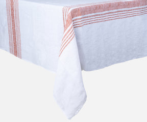 White linen tablecloth with delicate hemstitch detailing