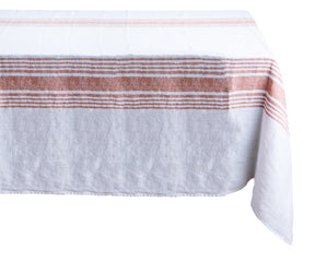 Elegant white linen tablecloth on display