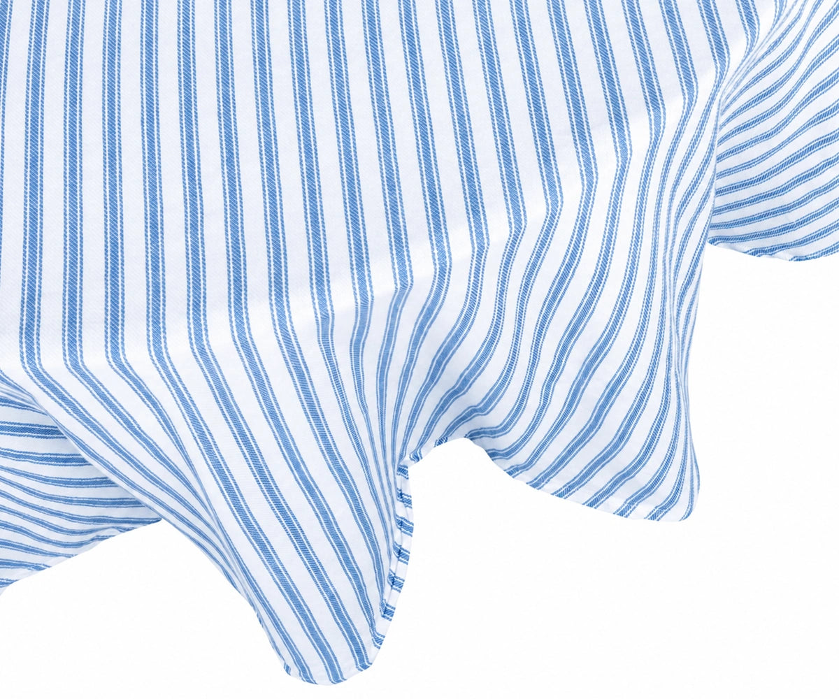 Close-up of a blue and white striped fabric texture