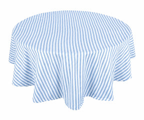 Blue and white striped tablecloth on a white background