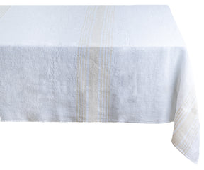 White linen tablecloth with a sophisticated striped pattern