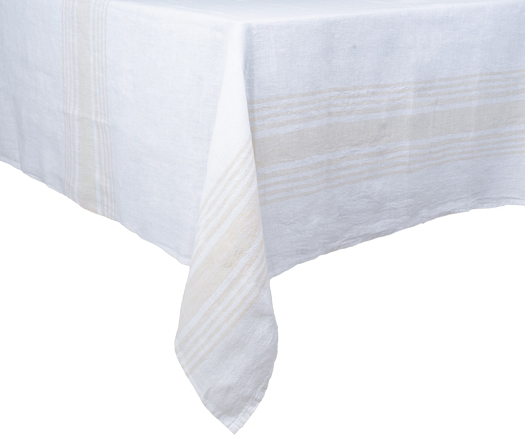 Crisp white striped linen tablecloth for elegant table settings