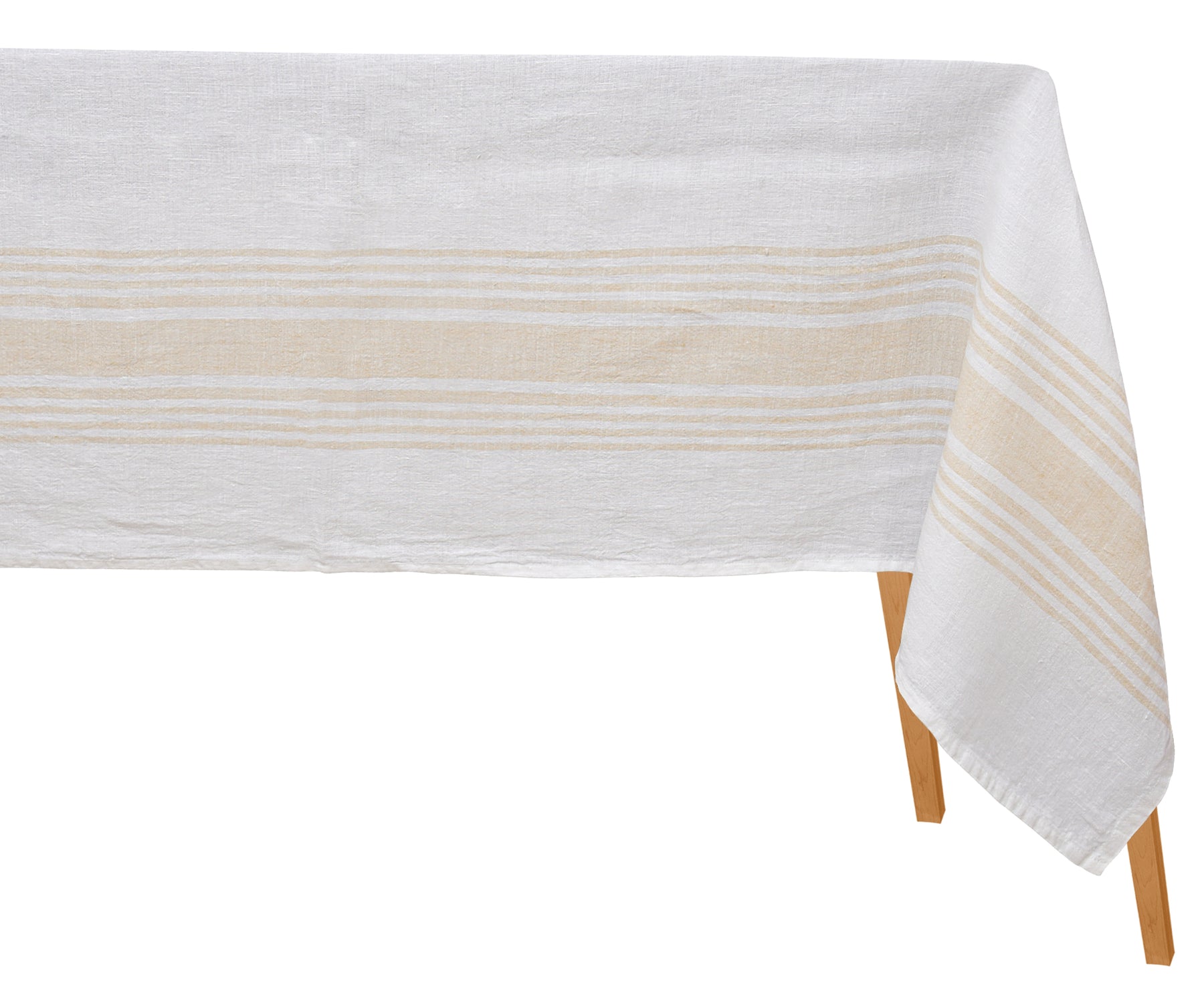 Elegant white linen tablecloth featuring delicate stripe detailing