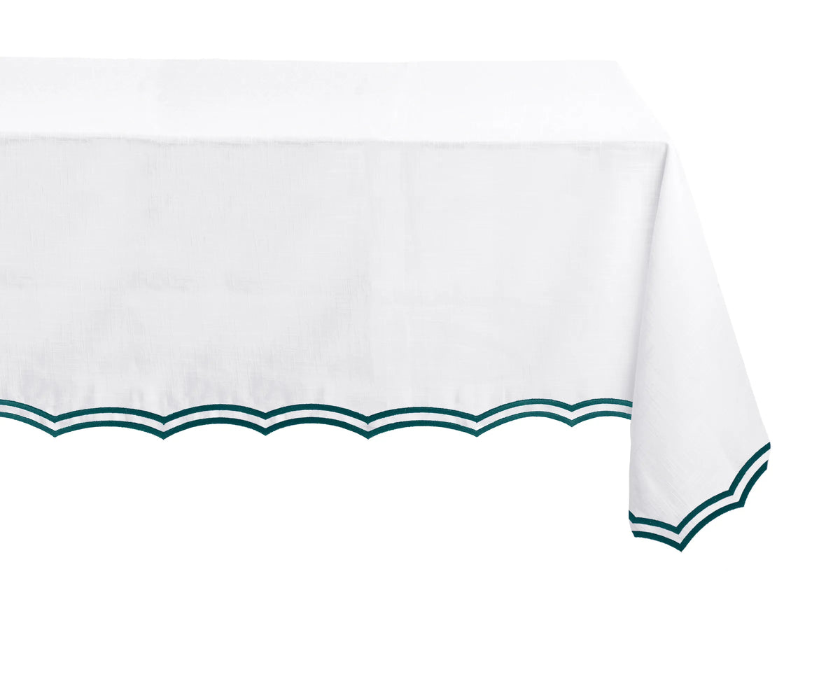 Embroidered green tablecloth – 100% cotton rectangle cloth for festive dining setup