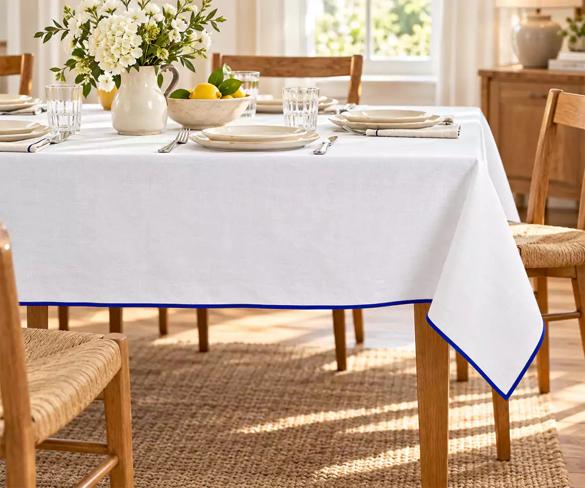 Cotton Embroidery Tablecloth - Blue