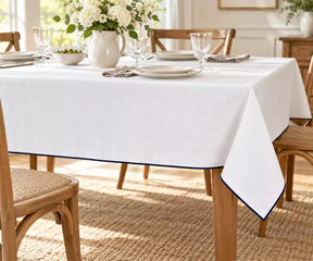 Navy Blue Embroidered Tablecloth
