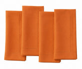 Vibrant tangerine cotton hemstitch napkins, reusable washable cloth dinner napkins for weddings, festive gatherings, holiday tables, and everyday dining.