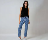 Trendy black tank top with a scoop neckline