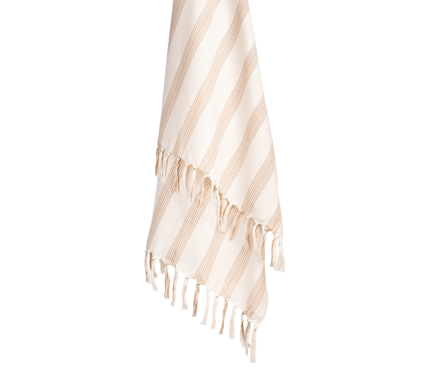 Lightweight striped cotton throw blanket with fringe, suitable for living rooms, bedrooms, or reading nooks