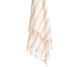 Lightweight striped cotton throw blanket with fringe, suitable for living rooms, bedrooms, or reading nooks