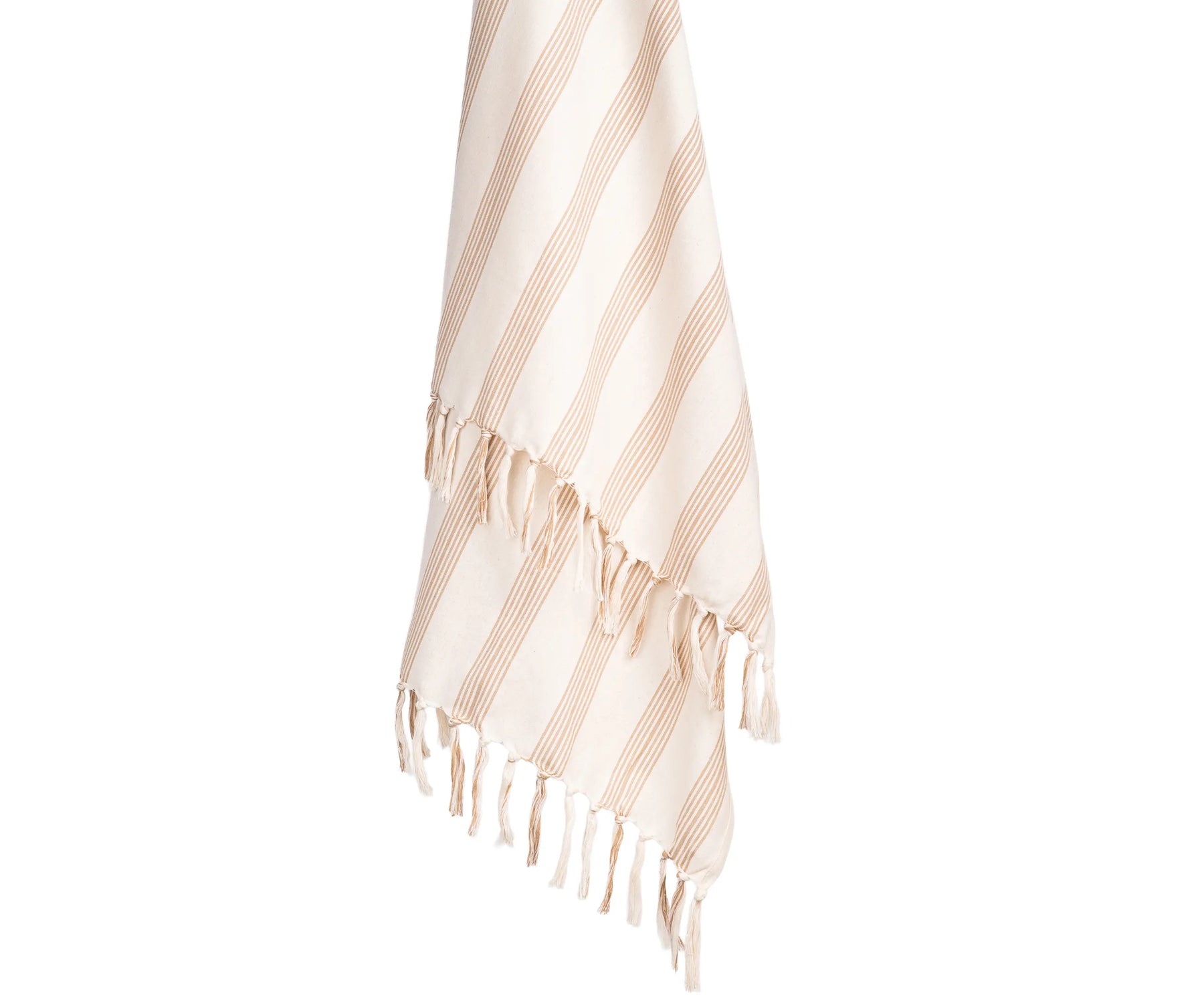 Lightweight striped cotton throw blanket with fringe, suitable for living rooms, bedrooms, or reading nooks