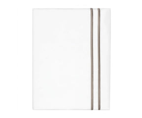 White cotton flat sheet with taupe double line embroidery border