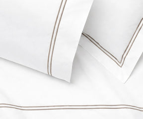 taupe embroidered flat sheet cotton percale neutral bedding double line stitch luxury hotel style flat sheet