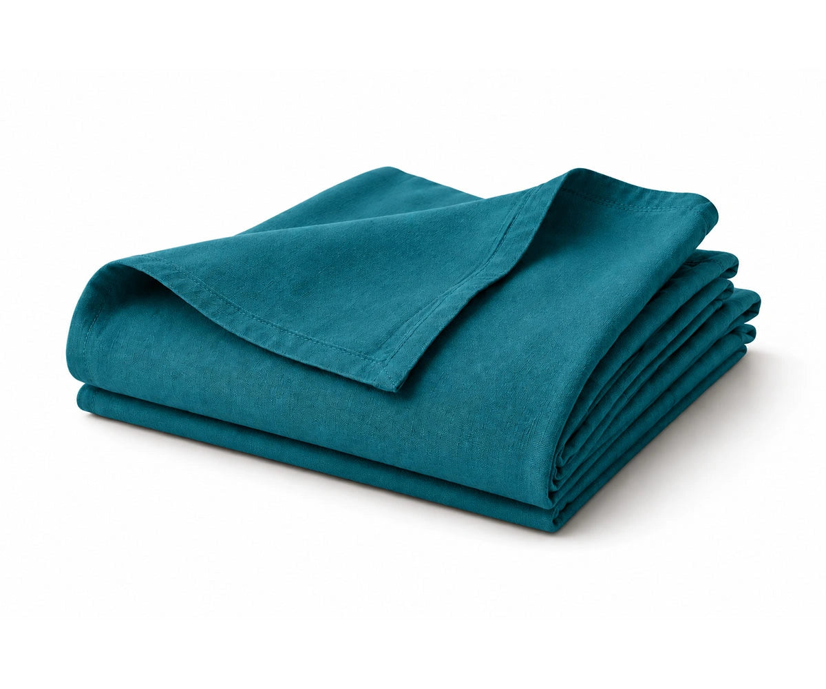 Refresh your bedroom with a Teal linen flat sheet in premium flax linen. Lightweight and breathable fabric keeps you comfortable while you sleep.