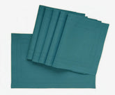 Teal double hemstitch cotton placemats on dining table – 13x18 inch rectangle table mats