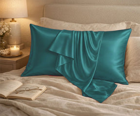 Teal 100% Mulberry silk pillowcase set, cooling silk pillow cover for beauty sleep and smoother hair