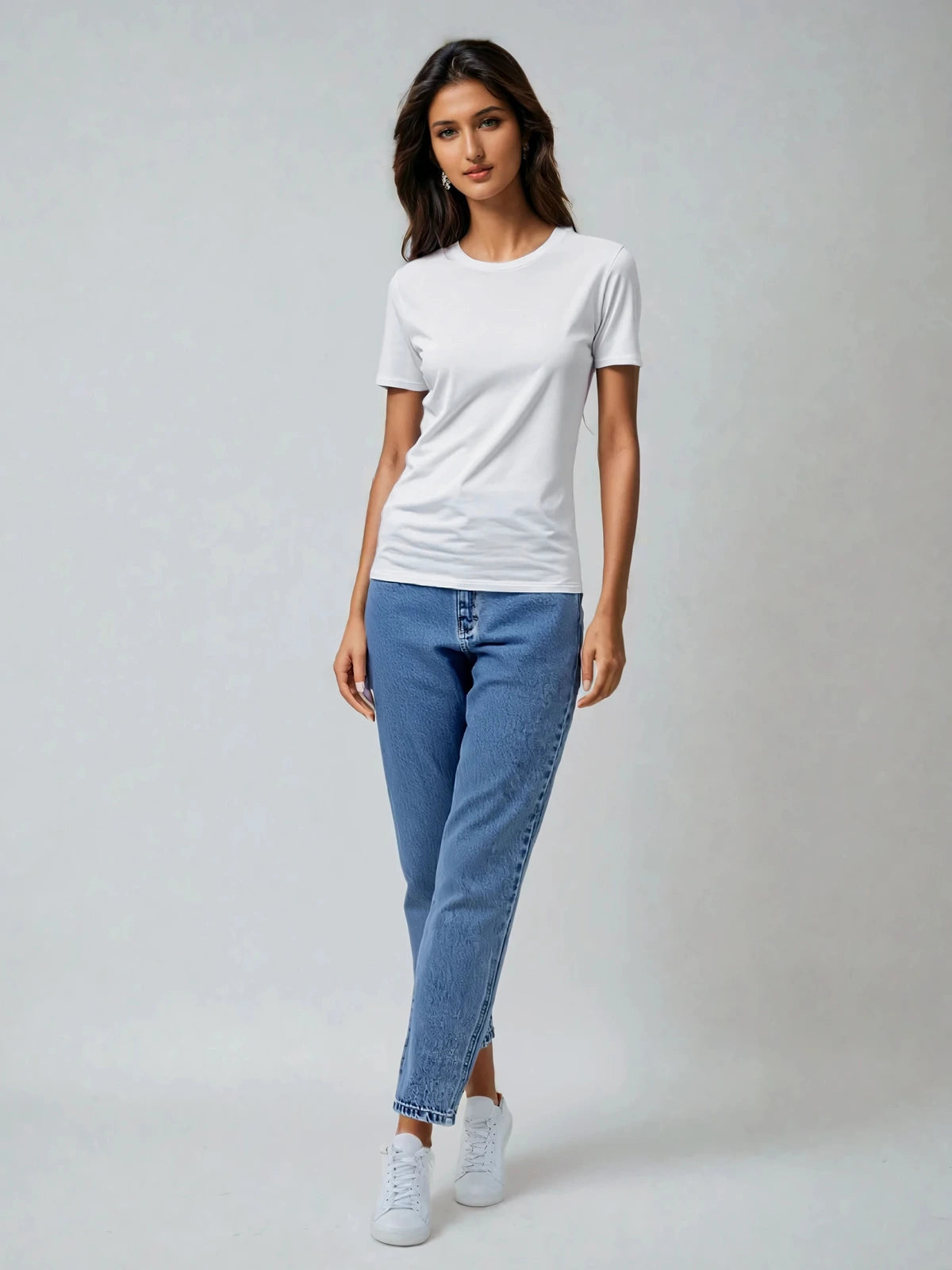 Women's white bamboo cotton short sleeve T-shirt – soft, breathable & sustainably crafted regular fit tee