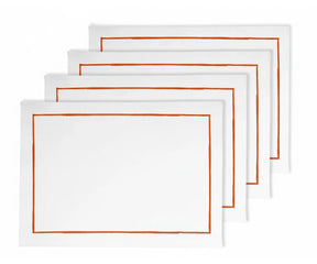 Terracotta line embroidered oval placemats made from 100% cotton, warm earthy table mats for everyday dining, festive tables, weddings, and farmhouse décor.