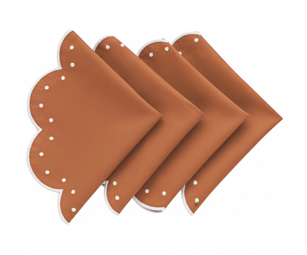 Luxury terracotta dining table placemats with scalloped edges, washable cotton placemats