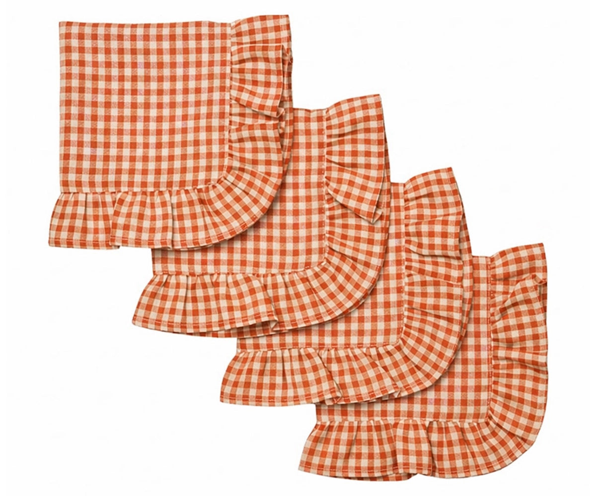 terracotta gingham ruffle cloth napkins set of reusable cotton checkered table napkins with scalloped edge