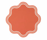 Terracotta scalloped round placemat on dining table – autumn table décor, cotton placemat with scalloped edges.