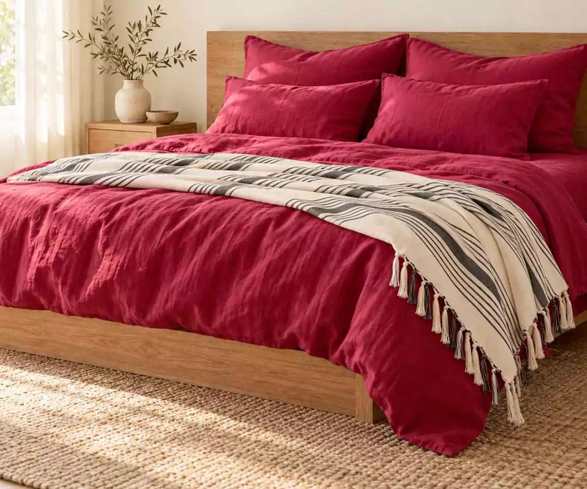 Cherry Red Linen Sheet Set