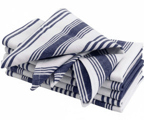 Folded blue striped cotton napkins