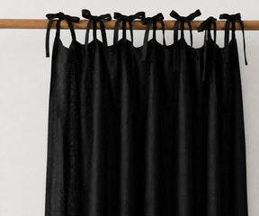 Black tie top linen curtain panels made from 100% European flax linen, light filtering curtains for modern living room and bedroom windows.