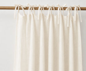 Ivory tie top linen curtain panel in 100% European flax linen, breathable light filtering curtains for bedroom and living room