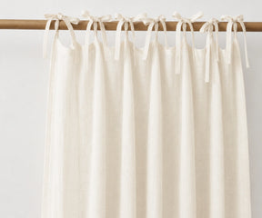Ivory tie top linen curtains in 100% European flax linen, natural light filtering curtain panels for farmhouse living room and bedroom décor.