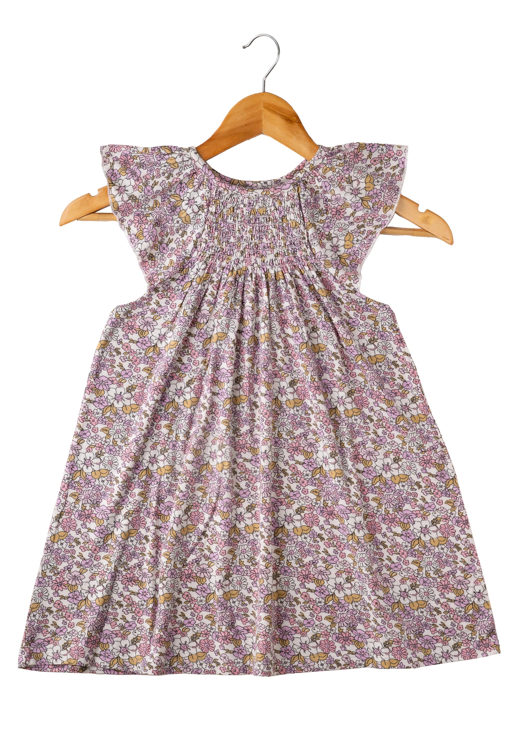 Toddler girl pink floral summer dress – lightweight cotton outfit with A-line shape and soft pastel design.