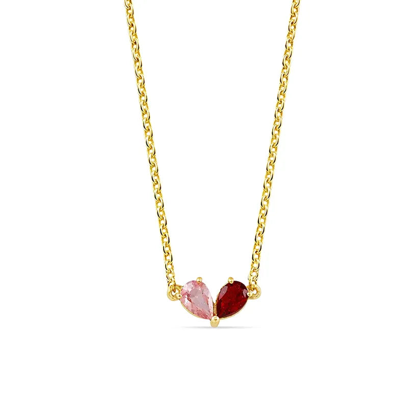 Toi et Moi necklace for women with pear-cut Ocean Topaz and Citrine Shine gemstones in yellow gold plating