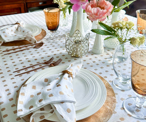 Wedding tablecloth with metallic detailing.