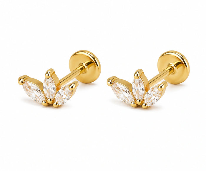 Gold upper helix earrings with flower CZ cartilage stud for curated ear stacks