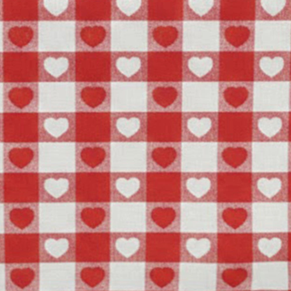 Gingham heart tablecloth fabric close up