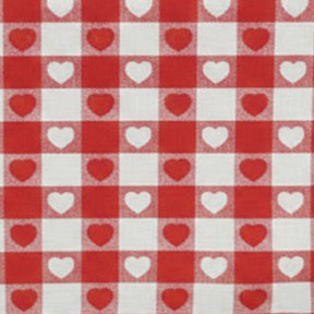 Gingham heart tablecloth fabric close up