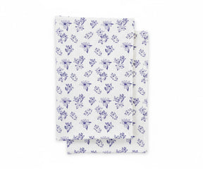 Blue floral percale printed linen sheet set, breathable bedding for cool and comfortable sleep